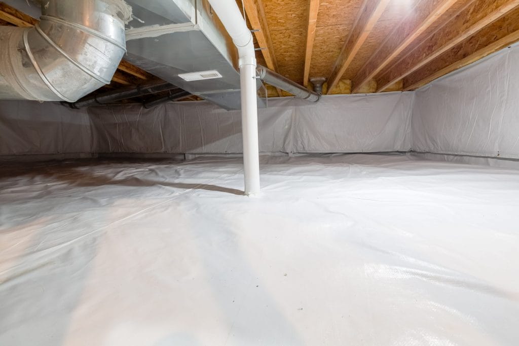 Crawl Space Encapsulation with Vapor Barrier and Insulation