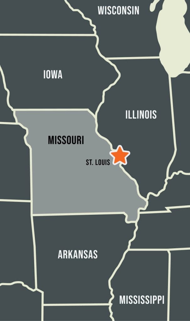 Map Highlighting Radon Mitigation System Service Area in St. Louis, Missouri
